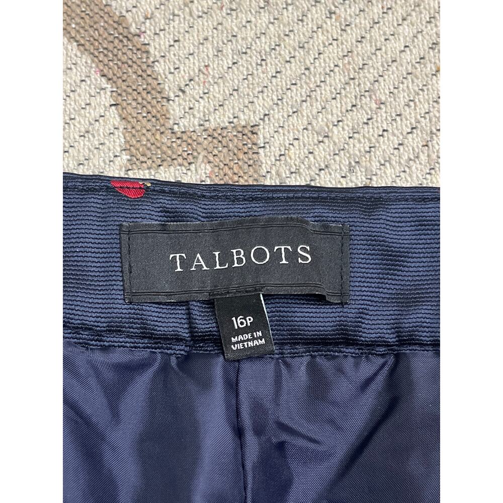Talbots Apple Print Fully Lined Ankle Pants Petite size 16P Fruit Novelty Navy - Picture 6 of 12